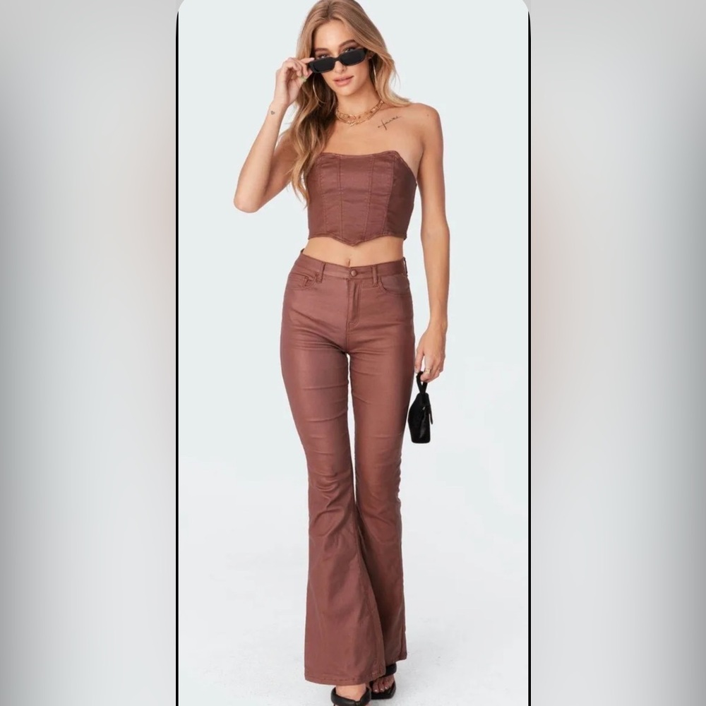 Edikted Luna Faux Leather Flare Jeans
